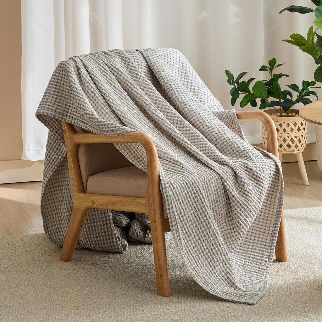 Gray White Check Waffle Cotton Twin Bed Blanket