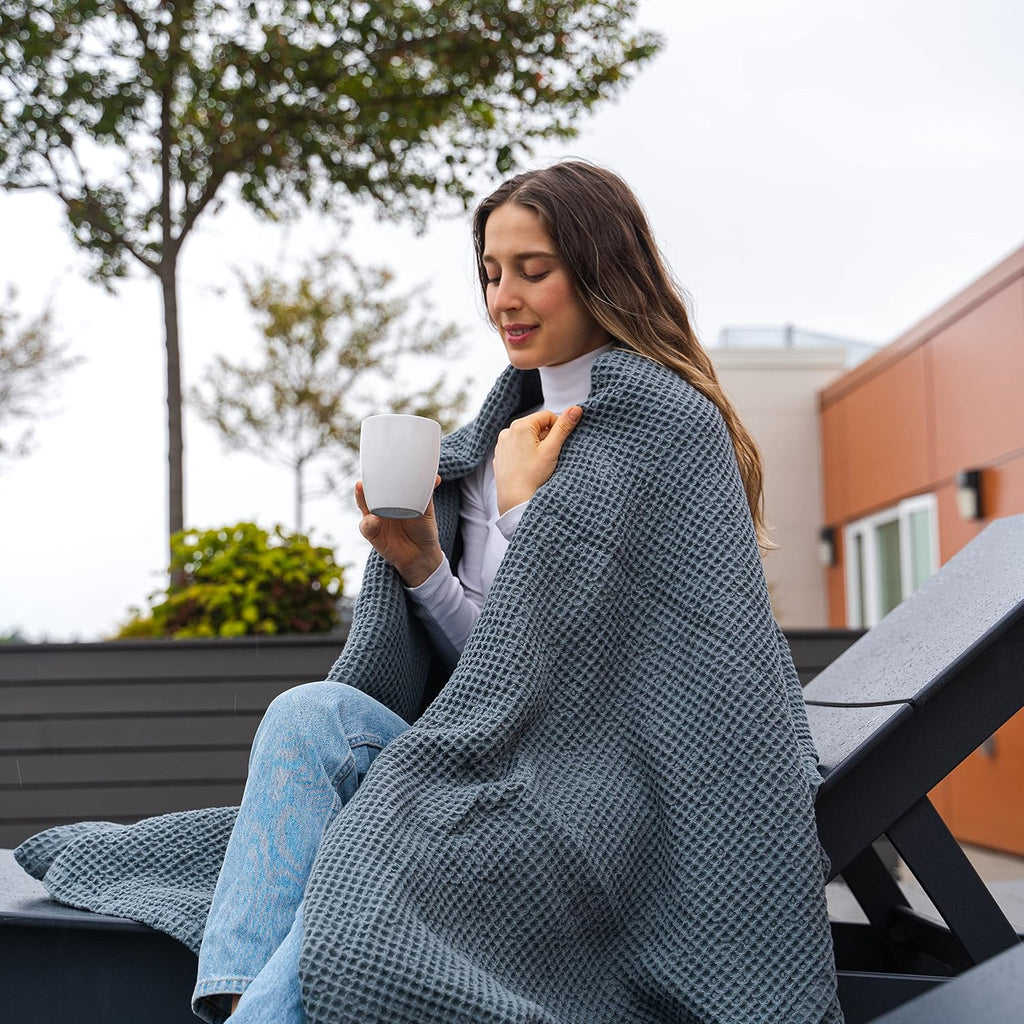Gray Organic Cotton Waffle Summer Throw Blanket