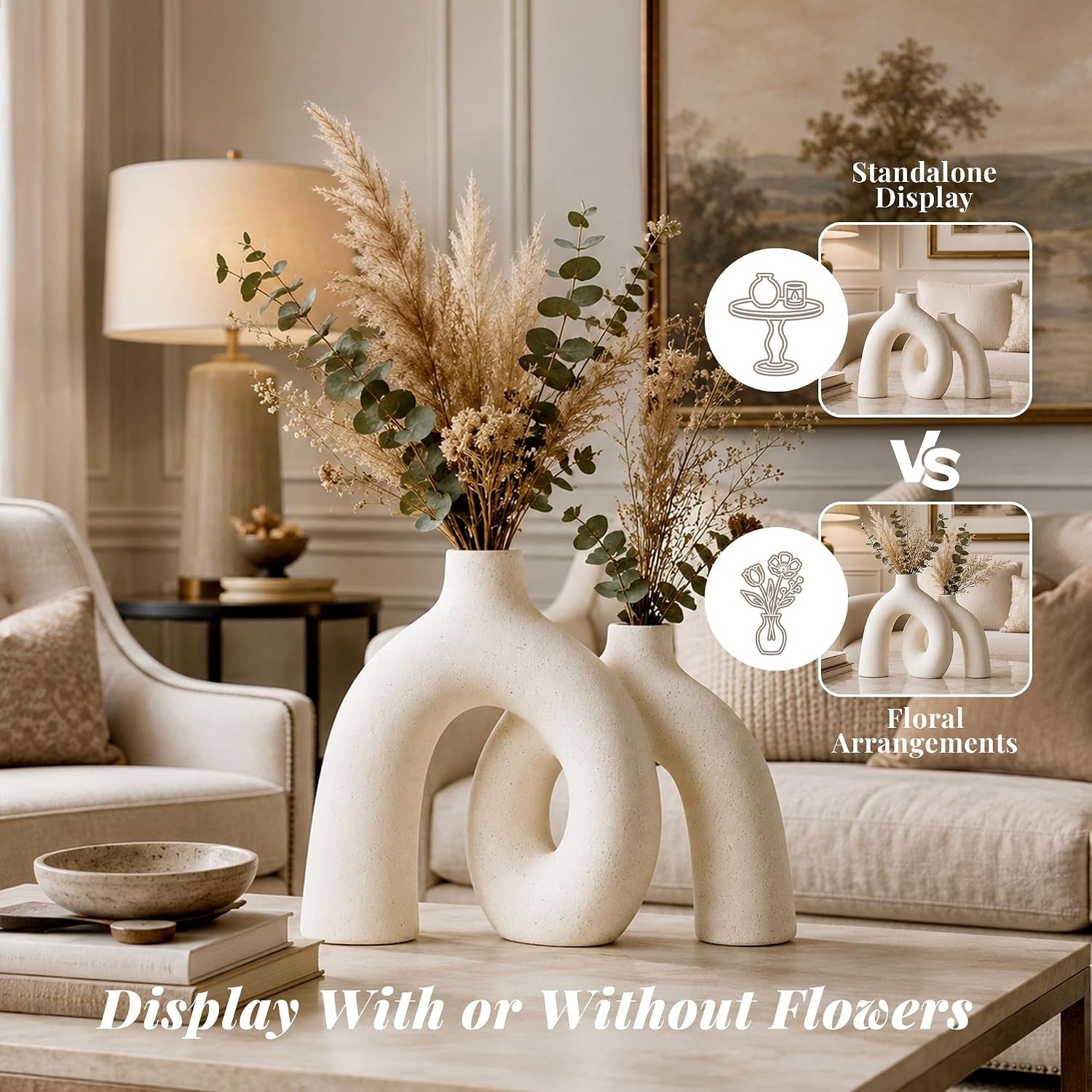 Cream Ceramic Donut Vases Boho Home Table Decor